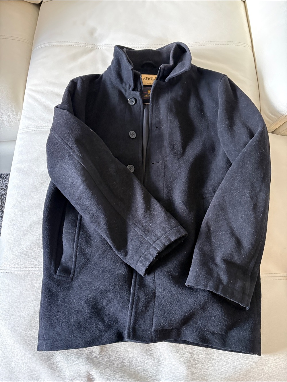 Adolfo Boys' Dark Blue Wool Pea Coat with Stand Collar